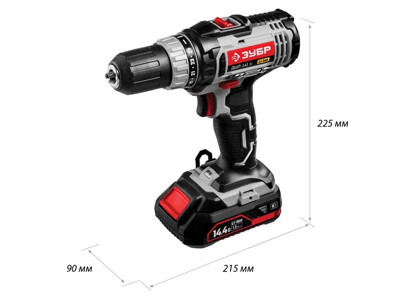 Дрель-шуруповерт ЗУБР ДШЛ-141 в кейсе, артикул УТ000079955