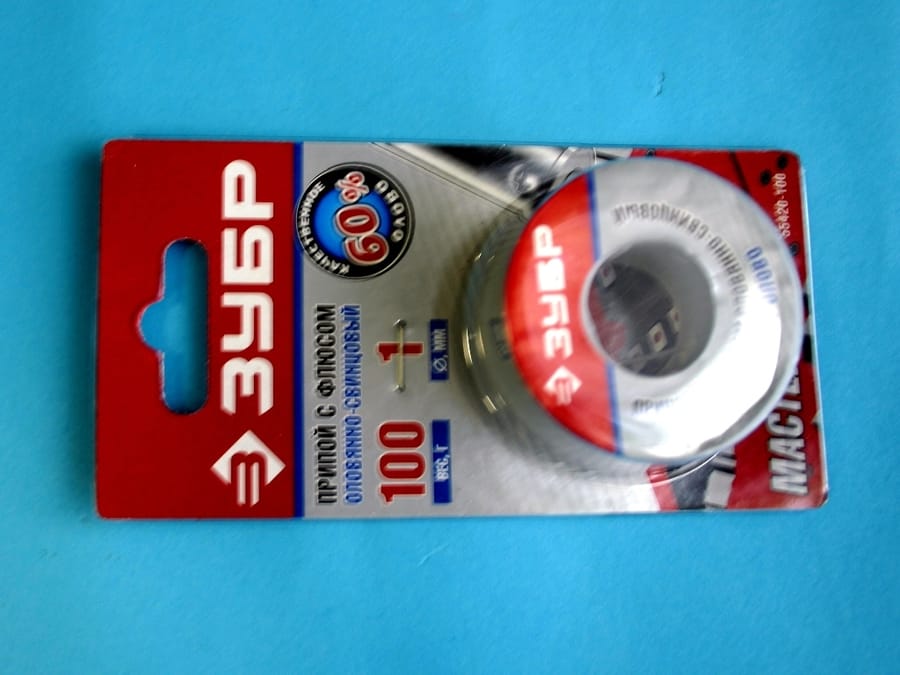 Припой ЗУБР оловянно-свинцовый, 60% Sn / 40% Pb, 25гр, артикул УТ000069268