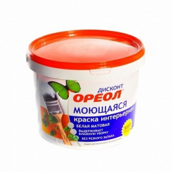 Краска ВД "Ореол Дисконт" моющая полиакриловая белая матовая 13 кг, артикул 5417