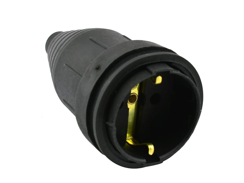 Штепсельное гнездо с заземлением каучуковое черное евро 16A, артикул TECCO ТА4001