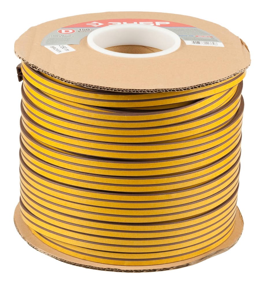 Уплотнитель ЗУБР самокл. резин. профиль D, коричневый 150 м., артикул 40930-150