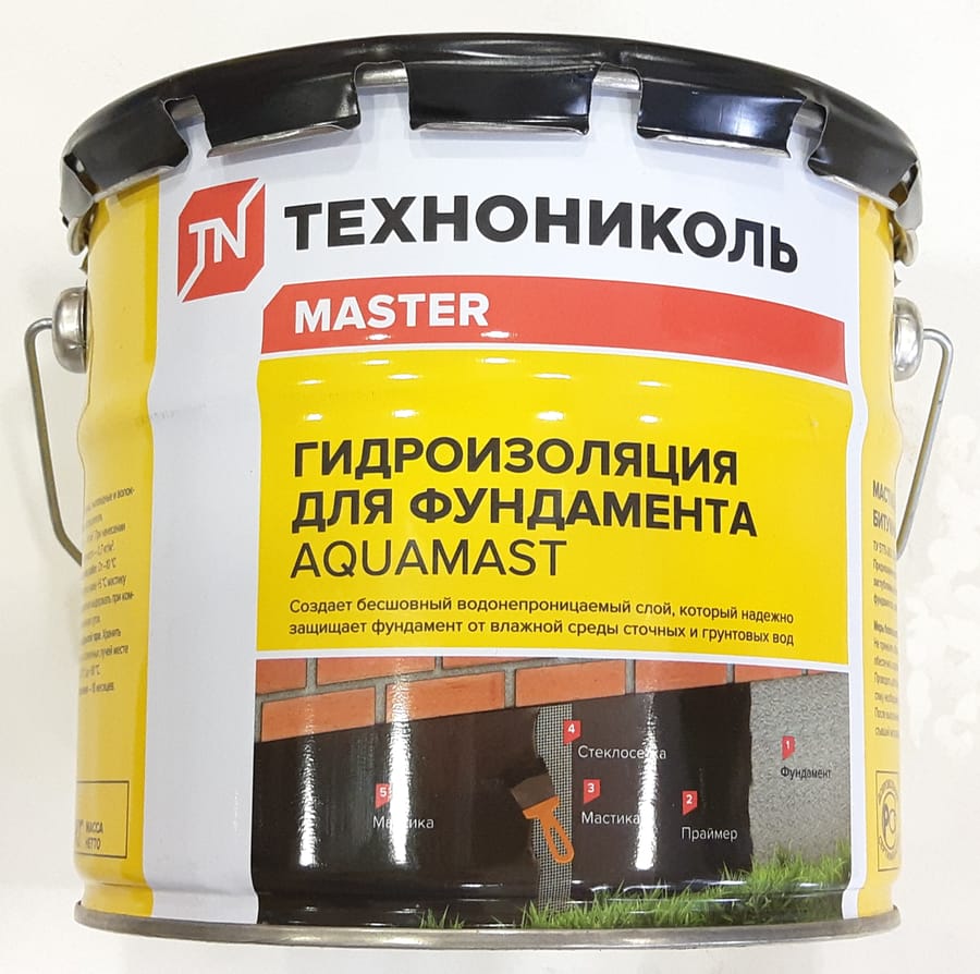 Мастика битумная ТЕХНОНИКОЛЬ AquaMast для фундамента (3кг), артикул 420915