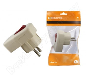 Вилка с заземлением с выключателем белая 16А 250В, артикул УТ000034049