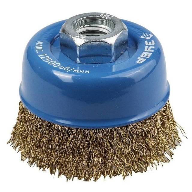 Щетка чашечная для УШМ, витая латунированная стальная проволока 0,3мм, 60ммхМ14 ЗУБР "ЭКСПЕРТ, артикул 3526-060_z01