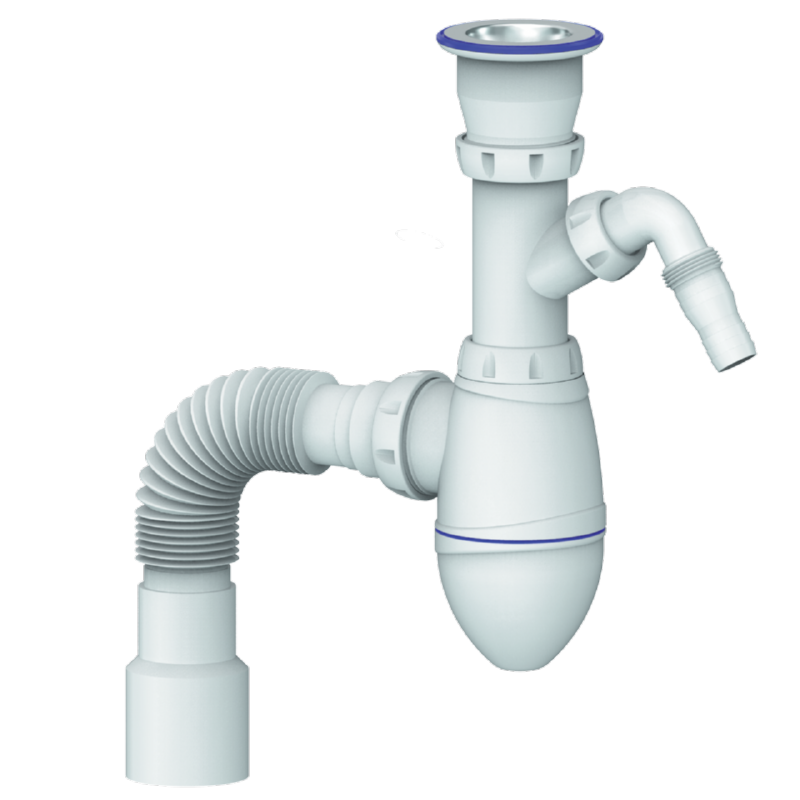 Сифон для умывальника, разъемный выпуск 1 1/2" + выход на стир.машину,гофра 40 х 40/50 Unicorn A320V, артикул А320V