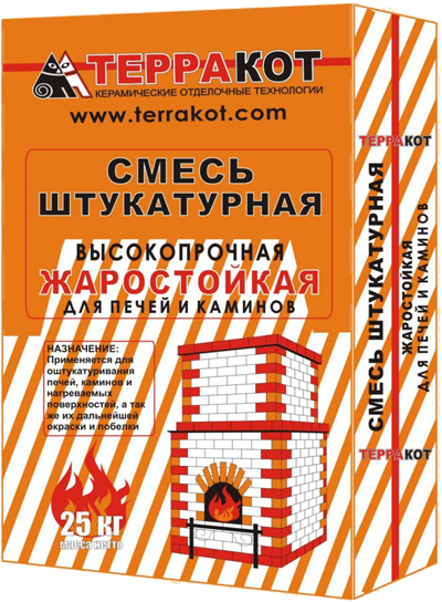 Смесь ТЕРРАКОТ штукатурная жаростойкая высокопрочная 25кг (48), артикул 1308