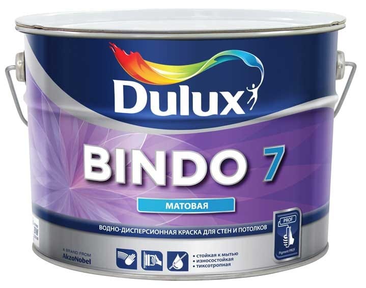 Краска ВД Dulux BINDO 7BW для стен и потолков 2,5л, артикул 5183735/5309396