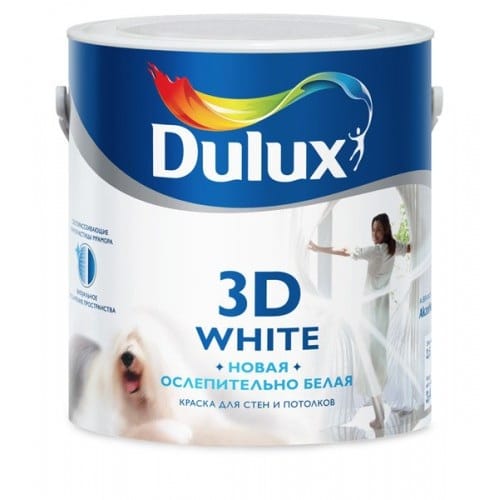 Краска ВД Dulux НОВАЯ ослепит. белая 3D матов.BW д/стен и потолков 10л, артикул 5183504