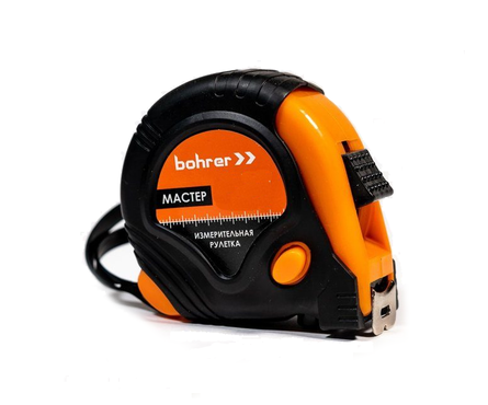 Рулетка Bohrer измерительная Мастер 10м х 32мм, 3 фиксации (с боковым фиксатором), обрезиненный удар, артикул УТ000088997