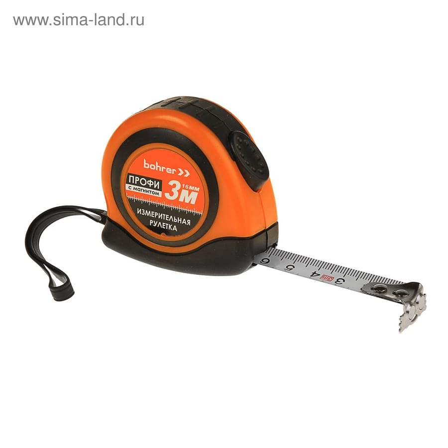 Рулетка Bohrer измерительная Профи 3м х 16мм, автостоп, магнитный зацеп, обрезиненный ударопрочный к, артикул 41030316