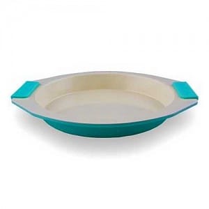 Форма д/выпички 29*26,5*4,1см. керамика Бирюзовая круг силикон ручки, артикул 253540