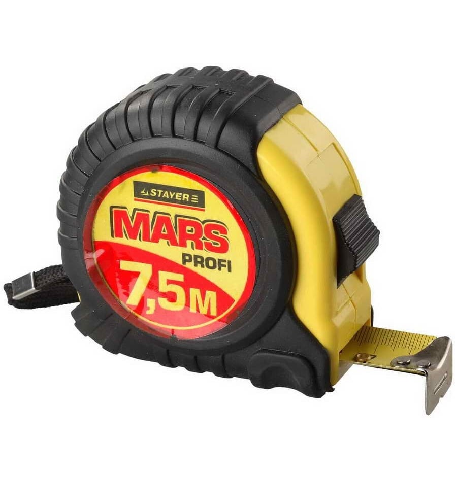 Рулетка  7,5мх25мм STAYER "PROFI" "MARS", обрезиненный корпус, артикул 34131-075_z01
