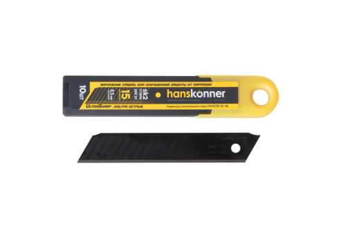 Лезвия 18мм, 10шт., оксид., SK2 сталь, толщ.0,5мм, 15 сегм., ULTRA лаз.заточка, Hanskonner, артикул НК1076-S1-18