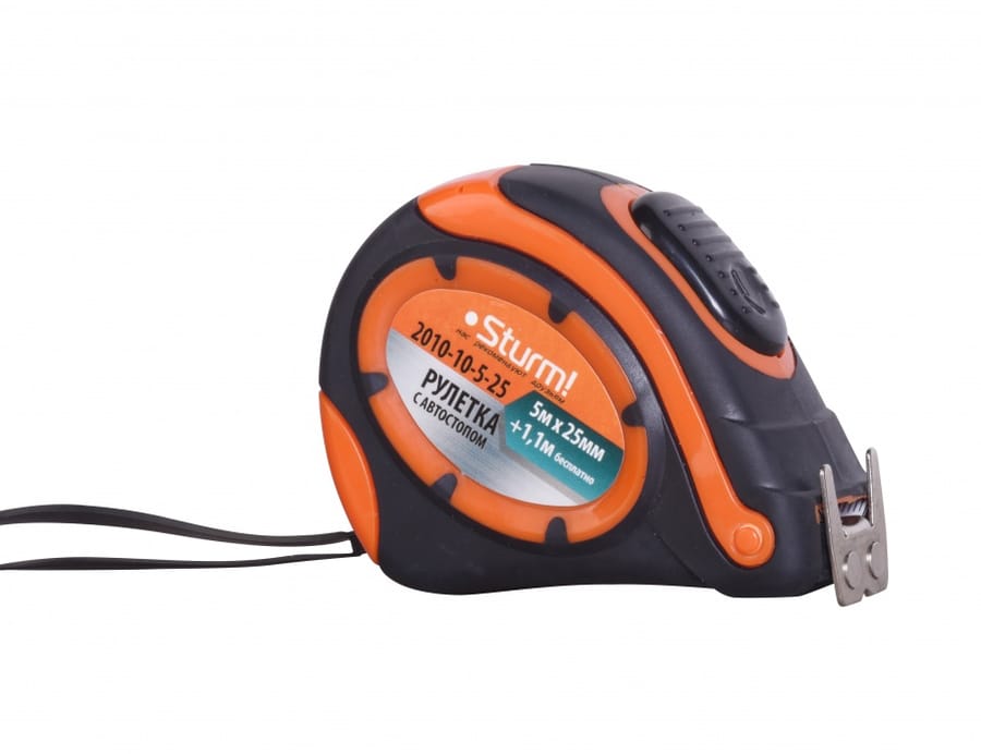 Рулетка 5х25 мм автостоп,2-ст.полотн.,обрез.,2-ст.зацеп,магнит., Sturm, артикул 2010-10-5-25