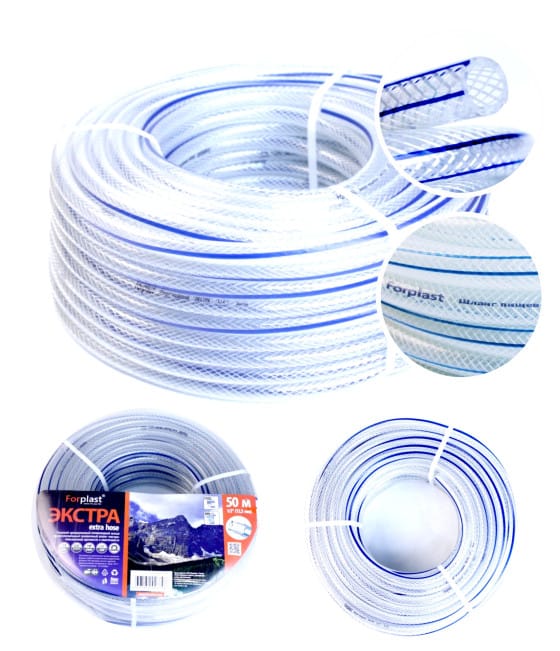 Полив Шланг поливочный ЭКСТРА прозрачный,3-слойный  1/2"х25м, артикул 64786