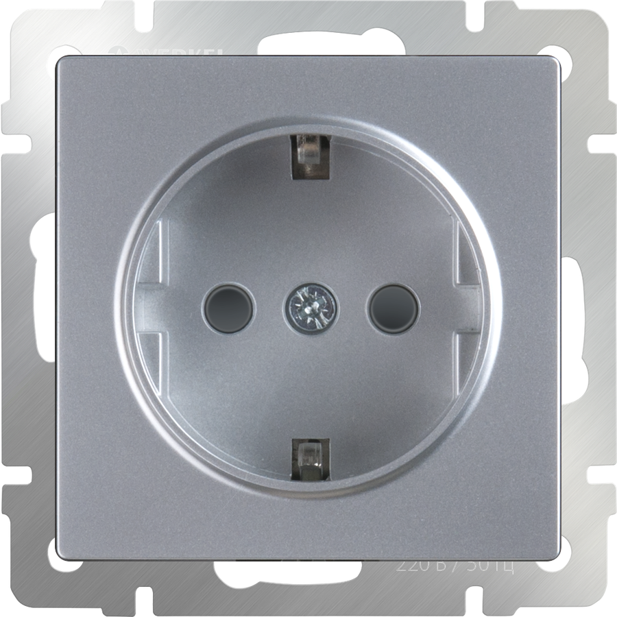 Розетка В Рамку Одинарная с Заземлением Серебряный IP20 16А 250В Универс Werkel, артикул УТ000047704