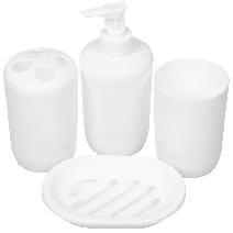 Набор д/ванн 4 предм Однотонный, пласт (мыльница, дозатор для мыла, 2 стакана) /463-769/ в сетке, артикул УТ000054085