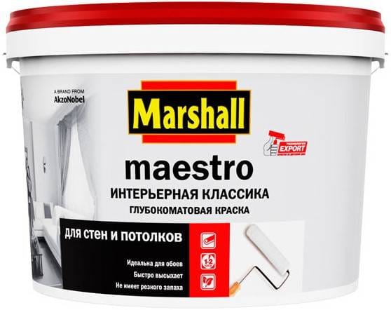 Краска ВД Marshall МАЭСТРО д/интерьера Фантазия bs BW 9л., артикул 5248795