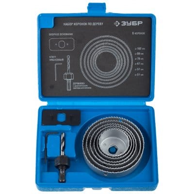 Набор: Коронки по дереву 51-102мм, 8 предметов ЗУБР, артикул УТ000080384