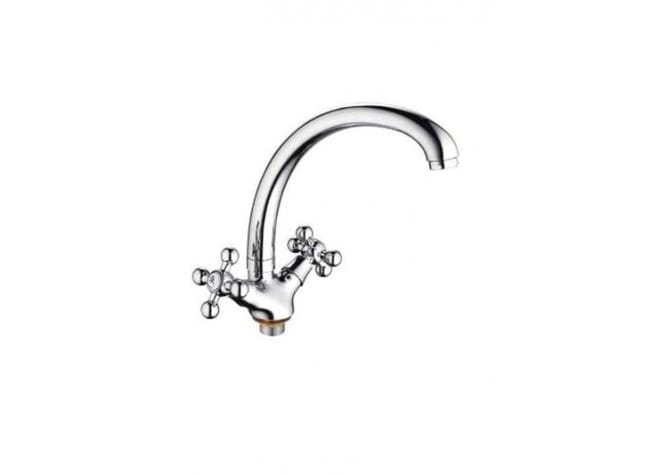 Смеситель для кухни FRAP хром (ручки крест, на гайке, гибкий излив) F4219, артикул УТ000076059