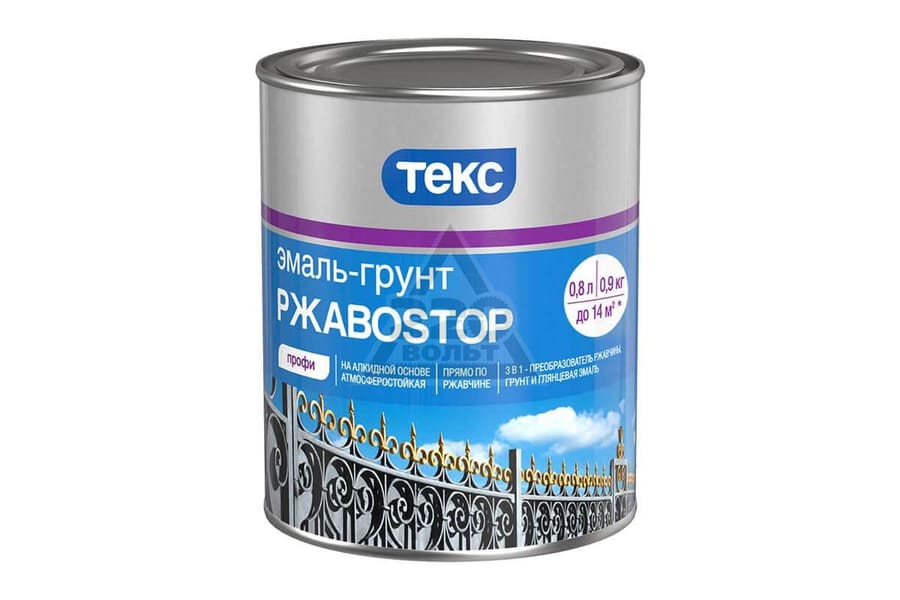 Грунт- эмаль  по ржавчине РЖАВОSTOP молотковый черный ТЕКС 0,9кг, артикул 29088