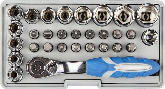 Набор: биты 16шт,торцовые головки с мини трещоткой 12шт,адаптер для бит SQ 1/4"хHex 1/4", артикул УТ000090843