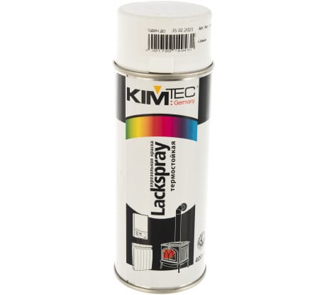 Краска аэрозольная термостойкая "KIM TEC", белая 400мл. (6шт. RAL 9003), артикул 11-01-20