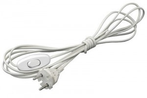 Шнур для бра белый 1,75м с выключателем (ШВВП 2*0,75), артикул 19147