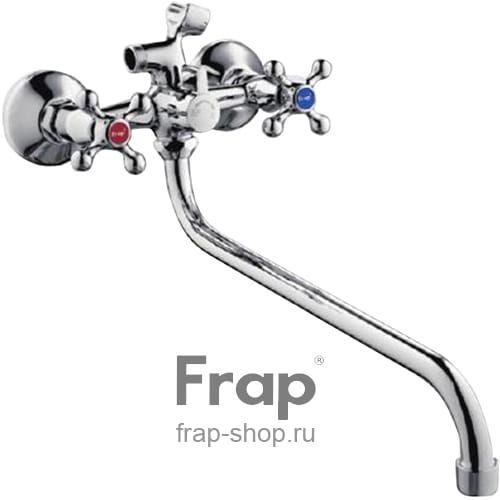 Смеситель для ванны FRAP хром (ручки крест, длинный гусак 32 см евро перекл) F2208-2, артикул УТ000082732