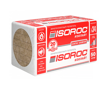 Утеплитель Минвата Изорок Изолайт (50кг/м3) 1000х600х50 (4,8м2/0,24м3/8шт), артикул 00-00001046