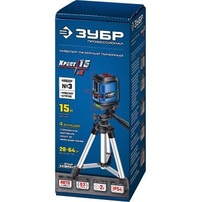 Нивелир лазерный суперкомпакт,15м,точн.+/-0,3мм/м К-10 ЗУБР, артикул УТ000080388