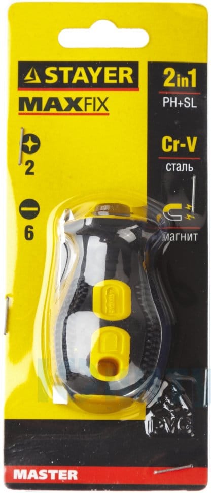 Набор STAYER "MASTER": Отвертка "Мини" с двусторонним стержнем,2/6мм-32мм, 2 предмета, артикул 2511_z01