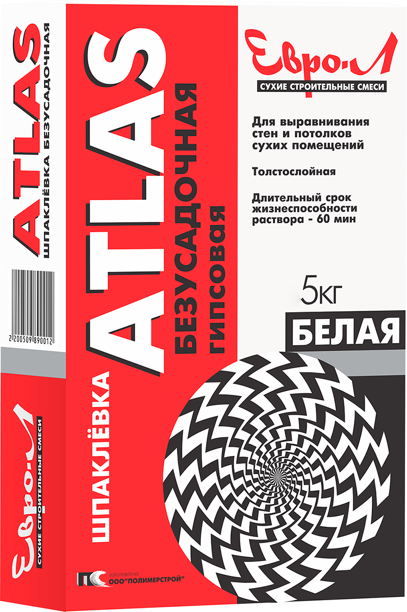 Шпаклевка ЕВРО-Л Aтлас гипсовая безусадочная 5кг (240/6), артикул УТ000029866