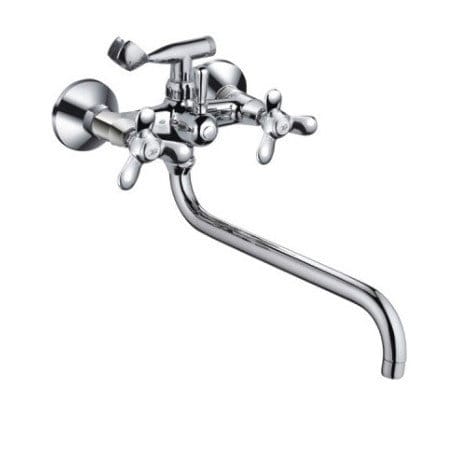 Смеситель для ванны FRAP хром (ручки крест керамика, длинный гусак 36 см евро перекл) F2612, артикул F2612