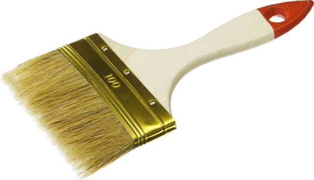 Кисть плоская 100мм светлая натуральная щетина, деревянная ручка ЗУБР "УНИВЕРСАЛ - ОПТИМА", артикул 01099-100_z01