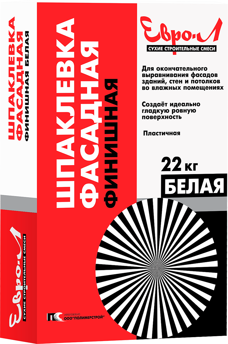 Шпаклевка ЕВРО-Л фасадная белая 22кг (64), артикул 000000775