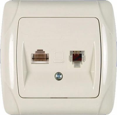 Розетка компьютерная+гнездо кремовая Carmen, артикул УТ000044346