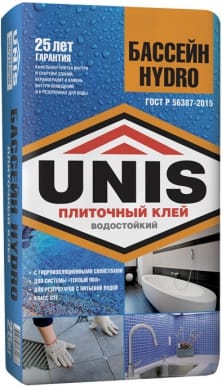 Клей для плитки ЮНИС Бассейн HYDRO 25кг (48), артикул УТ000078471