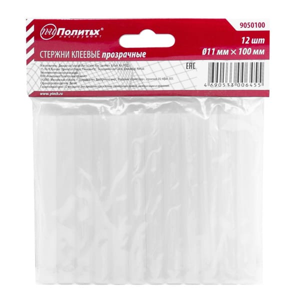 Стержни клеевые прозрачные 11*100мм Политех, артикул 9050100
