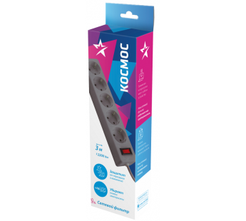 Сетевой фильтр 6гнезд х 3м с заземлением серый (ПВС 3*0,75)  UNIVersal, артикул 19148