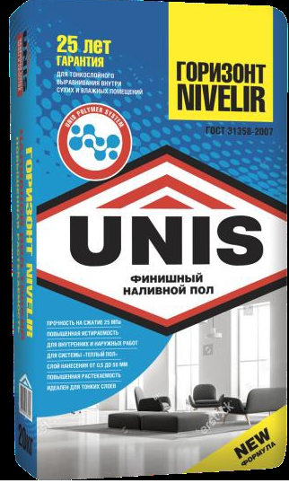Пол ЮНИС Горизонт Nivelir Финишный наливной 20кг (от 0.5 до 50мм) (64/54), артикул УТ000074566