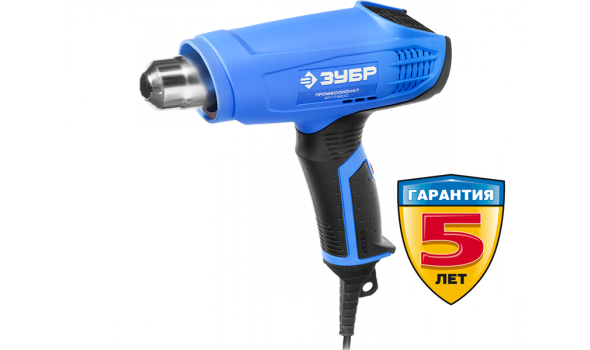 Фен технический ЗУБР 2 режима, насадки, 350град/350л/мин, 650град/550л/мин, коробка, 2000Вт, артикул УТ000074112